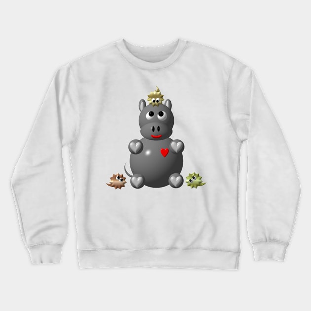 Cute Hippo with Hamsters Crewneck Sweatshirt by CuteCrittersWithHeart